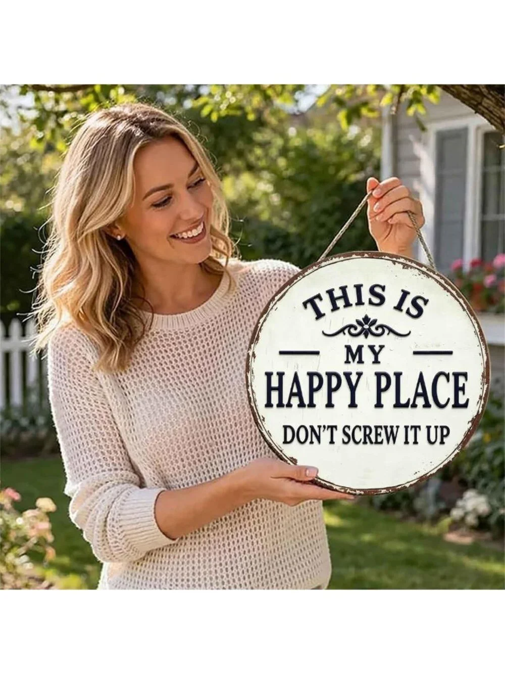 Funny Vintage Garden Metal Sign - 'This Is My Happy Place' Wall Art, Home & Bar